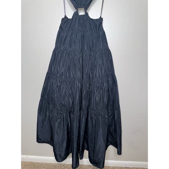 Staud Dome Halter Neck Cut Out Maxi Dress Tiered Skirt Black Size Medium - Picture 7 of 10